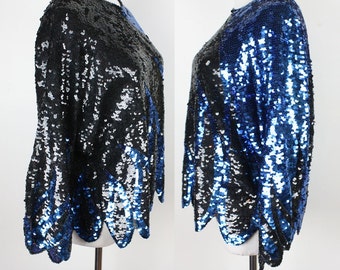 Etiquetas originais vintage dos anos 80, preto e azul, lantejoulas, batwing, superdimensionadas, nwt, estoque antigo