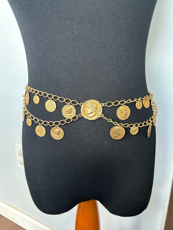 Vintage Napoleon Coin Gold Tone Statement Couture Belt or  display picture 3