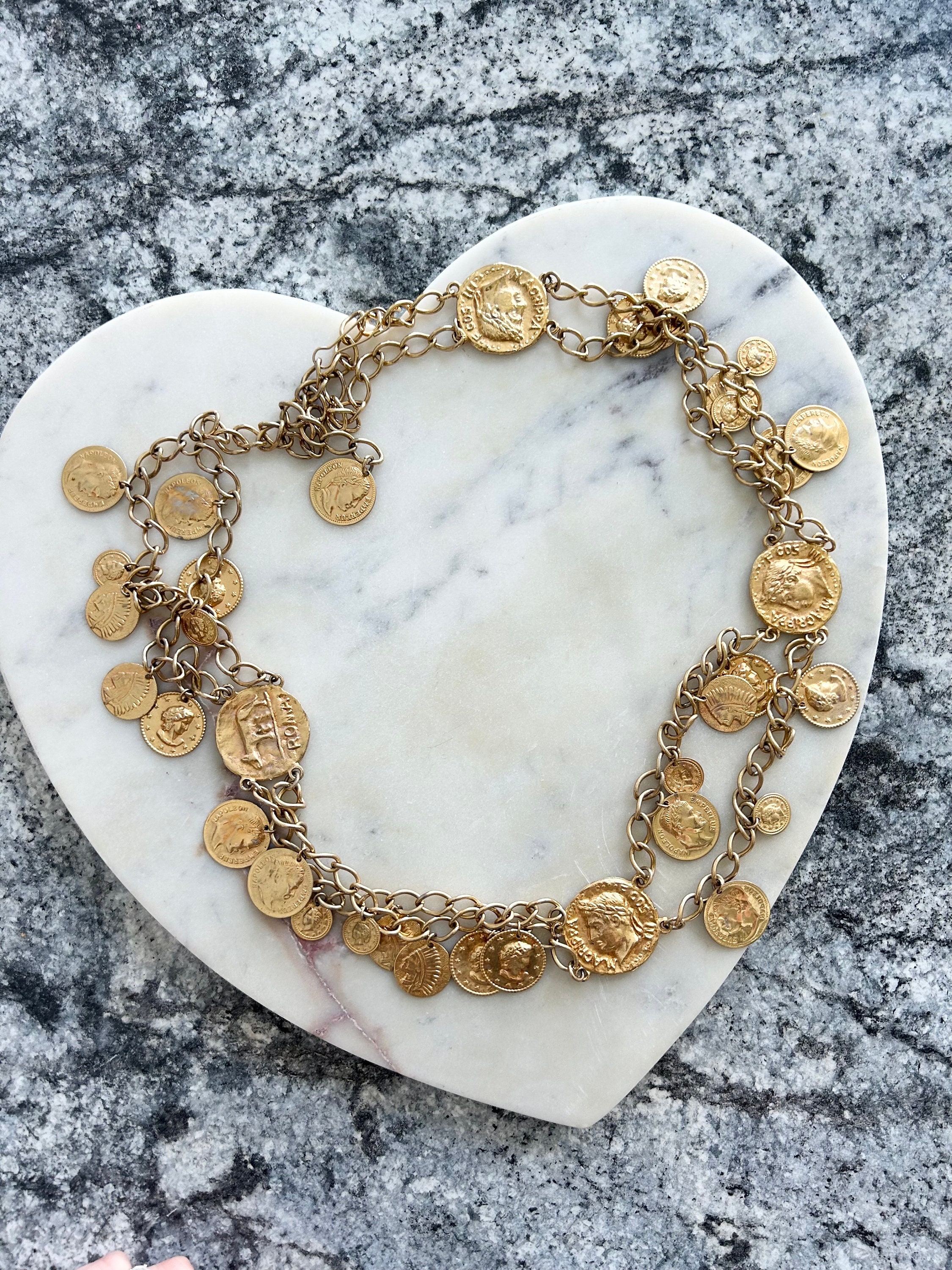Vintage Napoleon Coin Gold Tone Statement Couture Belt or Necklace Vintage Napoleon Coin Gold Tone Statement Couture Belt or  main image 2