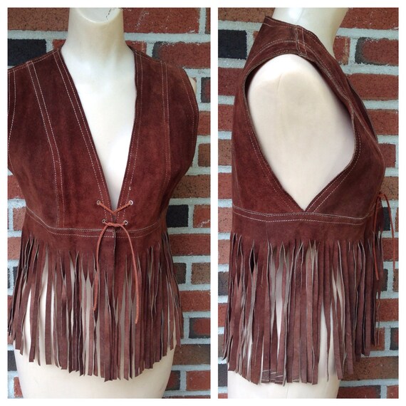 Vintage 60s Brown Suede FRINGE Hippie Vest