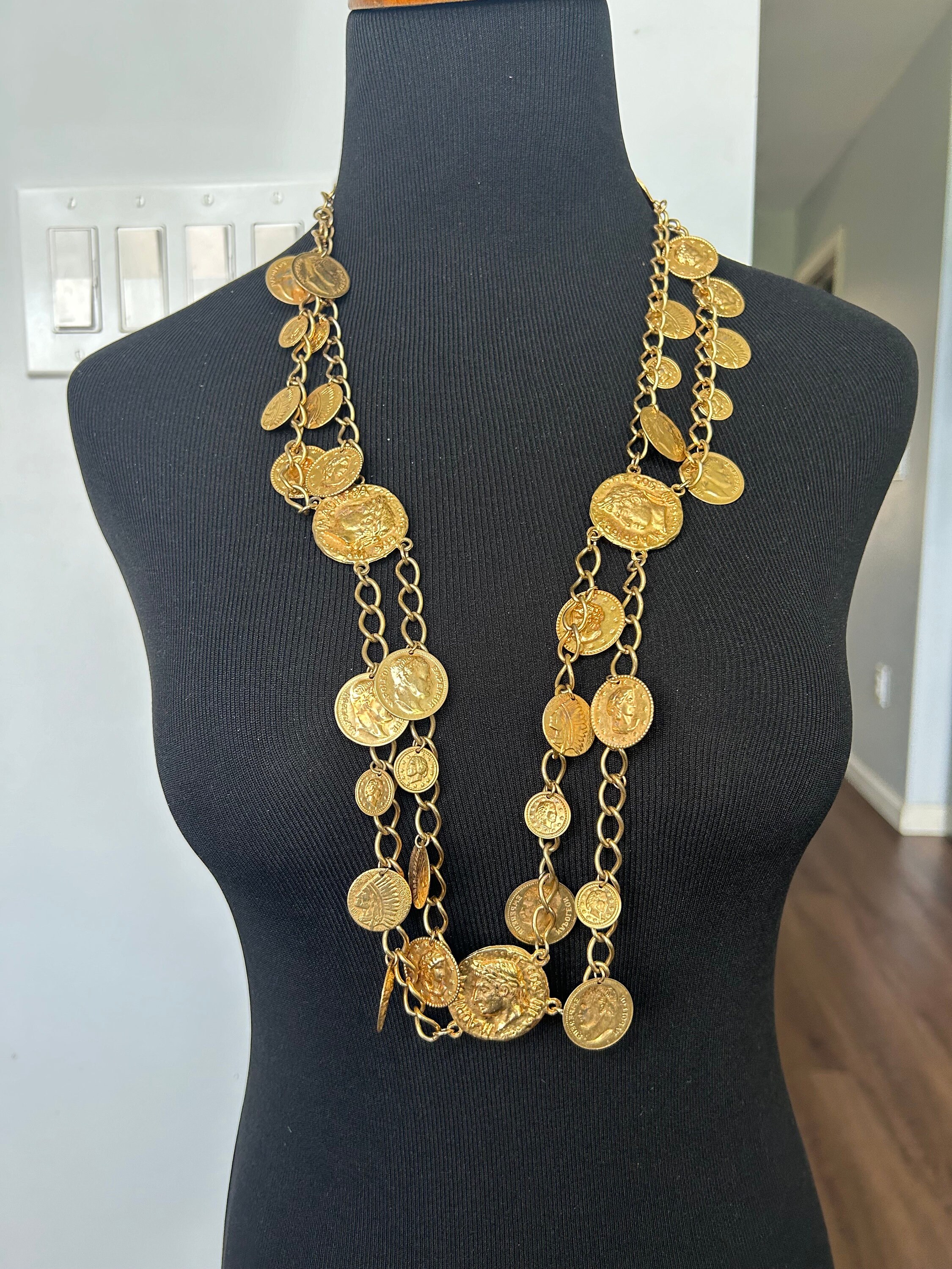 Vintage Napoleon Coin Gold Tone Statement Couture Belt or 