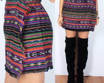 Vintage 90s South Western Southwest Colorido Multi Color Wrap Mini Saia Franja