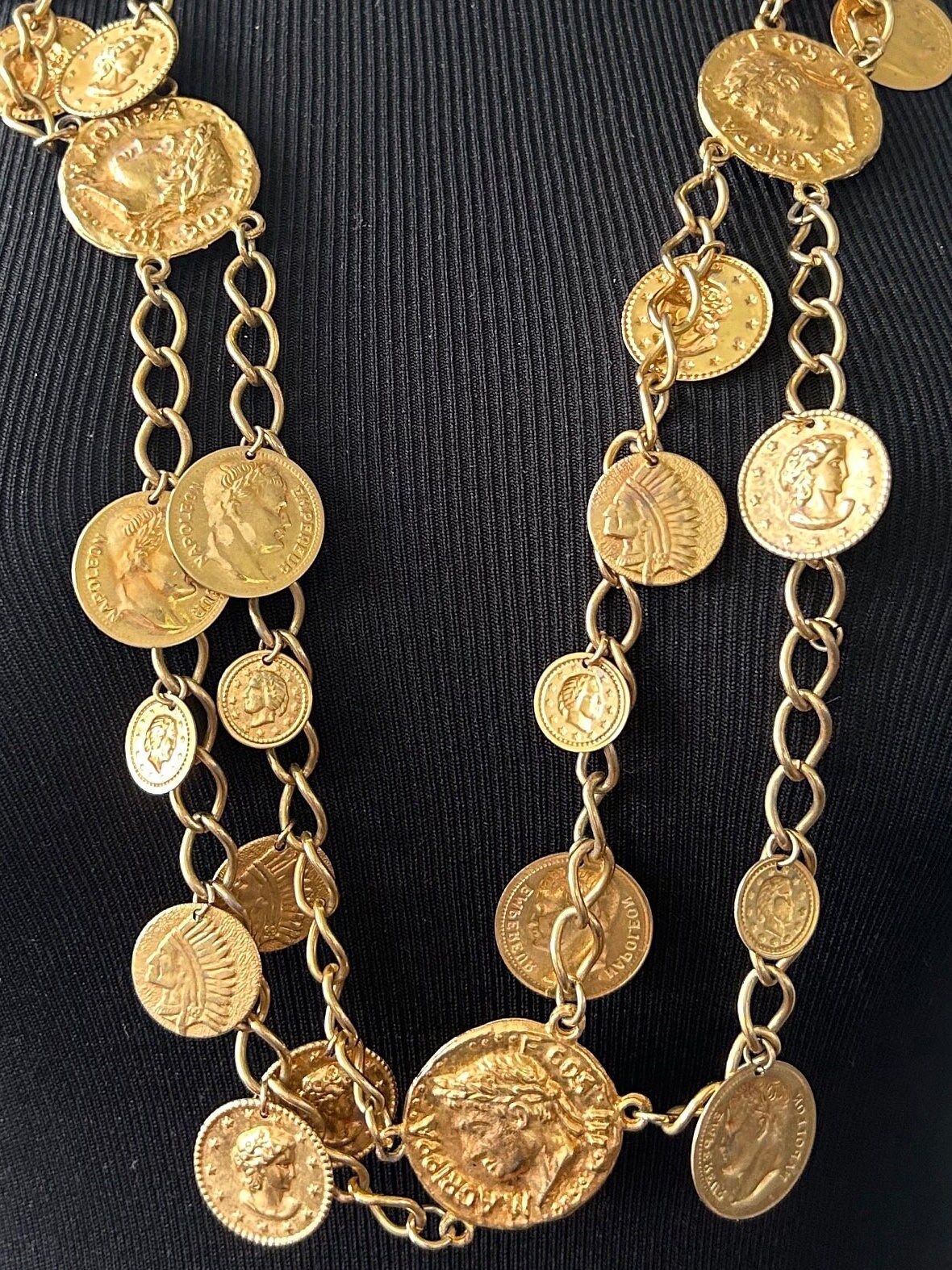 Vintage Napoleon Coin Gold Tone Statement Couture Belt or 