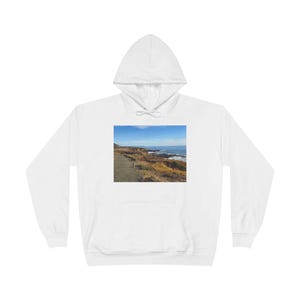Op de natuur geïnspireerde eco-hoodie, sweater voor outdooravontuur, strandwandeling trui, cadeau voor natuurliefhebbers, duurzame mode