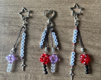 Kpop Demon Hunters Inspired Huntrix and Saja Boys Beaded Lightstick Keychain Charms