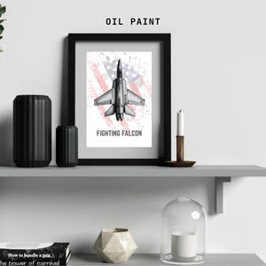 Impression numérique de l&#39;avion de chasse F-16 - Art mural avion militaire - Téléchargement immédiat