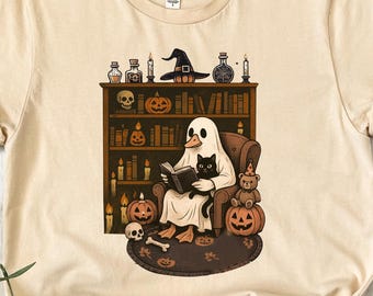Ghost Reading Books Comfort Colors Shirt, Halloween Book Lover Tee, Spooky Ghost Librarian Top, Bookish Fall Shirt Gift for Readers