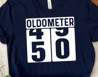 50th Birthday Shirt Men – Oldometer 50 Tee – Funny 50th Birthday Gift For Him – Fiftieth Birthday Party Top For Dad – Car Guy Gift