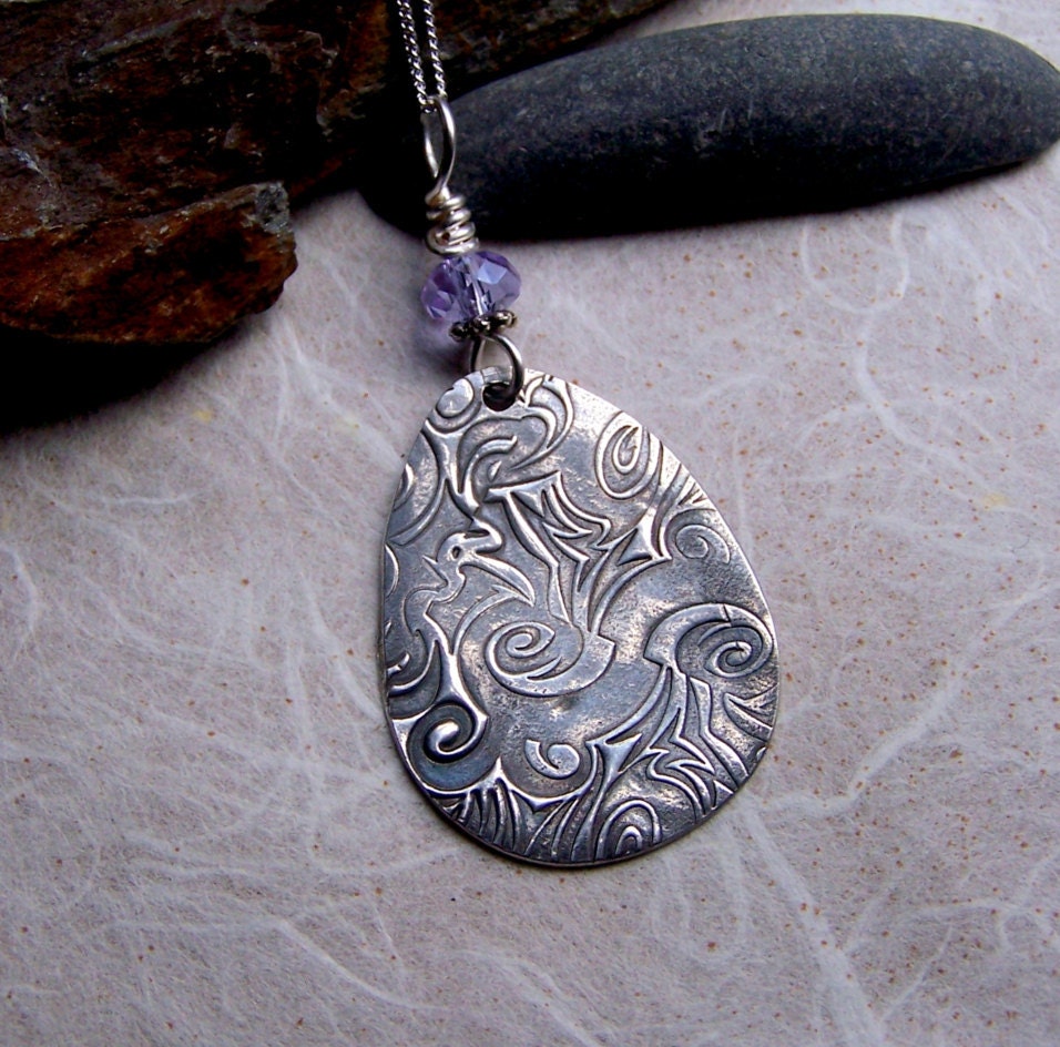 Art Nouveau Necklace Art Deco Jewelry Textured Silver Etsy