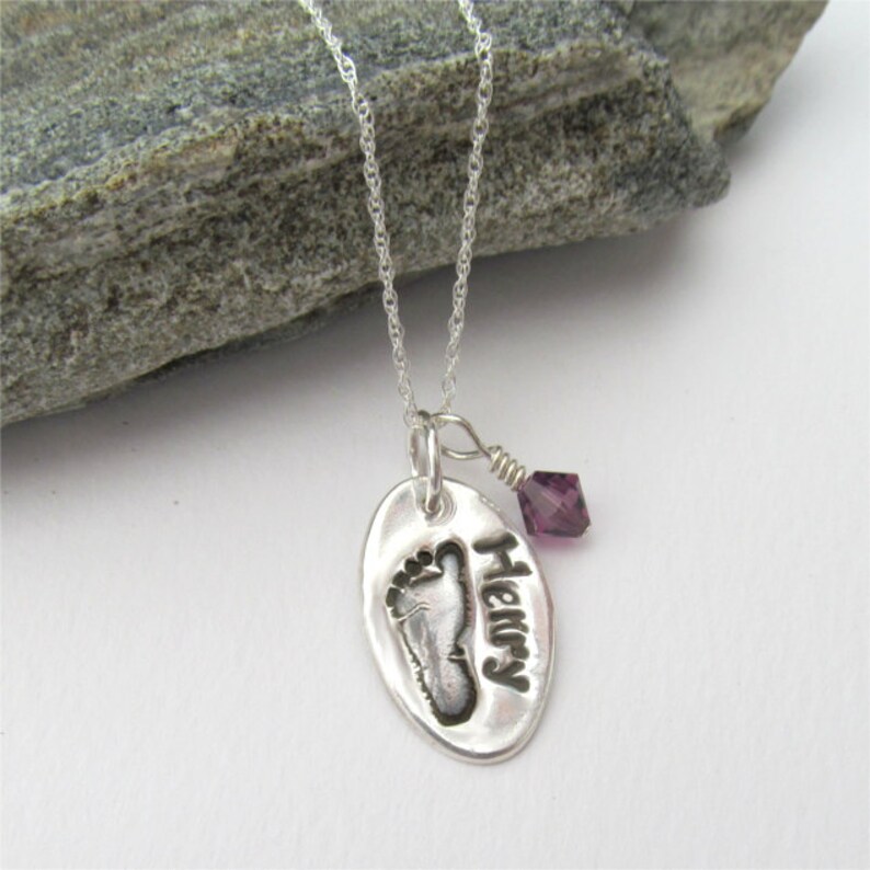 Footprint Necklace With Birthstone Charm Your Child's Etsy