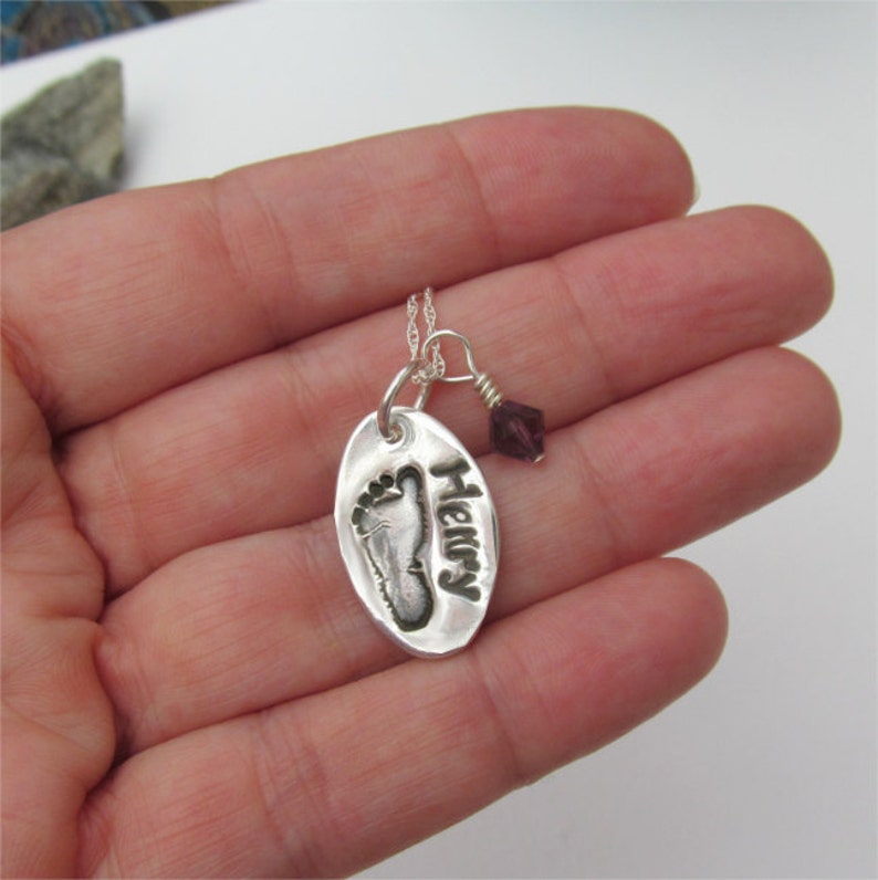 Footprint Necklace With Birthstone Charm Your Child's Etsy