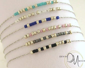 Dainty Morse Code Bracelet, Custom Message Bracelet with Tiny Beads, Morse Code Jewelry for Her