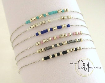 Dainty Morse Code Bracelet, Custom Message Bracelet with Tiny Beads, Morse Code Jewelry for Her