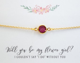 Gold Birthstone Bracelet, Will you be my Flower Girl Bracelet, Bridesmaid Proposal