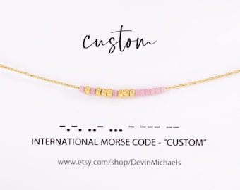 Custom Morse Code Necklace, Choose Your Own Secret Message, Dainty Necklace with Tiny Beads, Morse Code Jewelry for Her