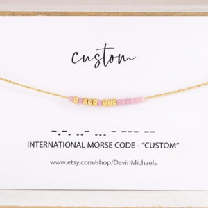 Custom Morse Code Necklace, Choose Your Own Secret Message, Dainty Necklace with Tiny Beads, Morse Code Jewelry for Her