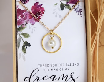 Gold Eternity Necklace with Pearl, Thank you for Raising the Man of my Dreams, Mother of the Groom Gift available in Gold or Silver
