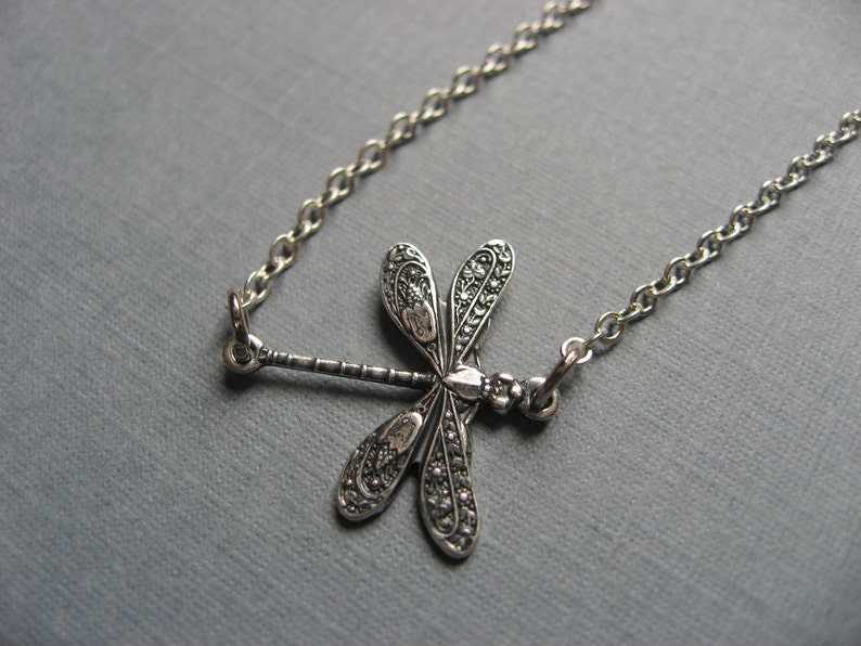 Silver Dragonfly Necklace, Layering Necklace, Minimalist Necklace image 2