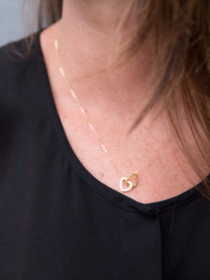 Interlocking Hearts Necklace Gold Connected Hearts Necklace Etsy