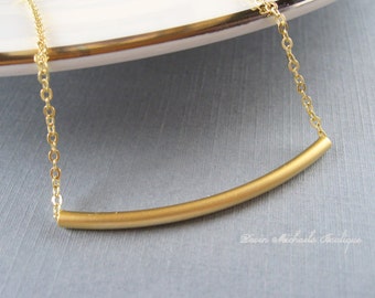 Gold Bar Necklace, Simple Layering Necklace, Horizontal Tube Necklace