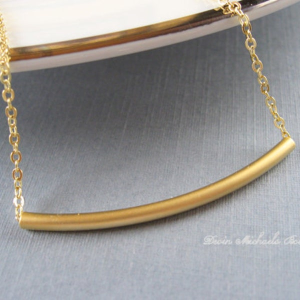 Gold Bar Necklace, Simple Layering Necklace, Horizontal Tube Necklace