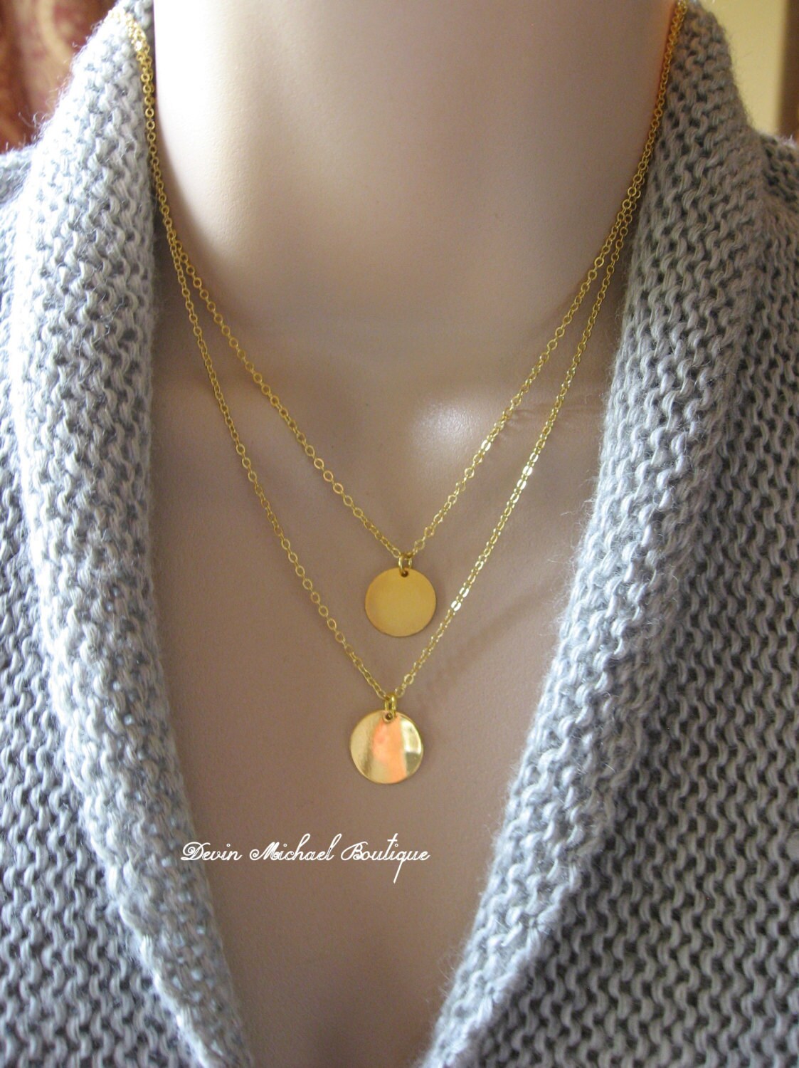 Double Strand Necklace with Gold Disks Necklace Multi Strand Etsy
