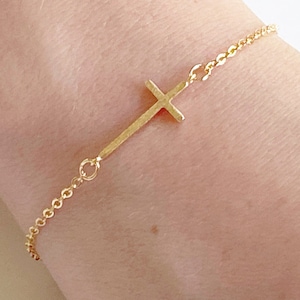 Dainty Cross Bracelet, Sideways Cross Bracelet for Women, Gold Cross Bracelet, Baptism Gift,  Religious Jewelry, Confirmation Gift for Her