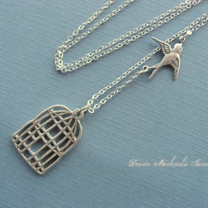 Mothers Day Silver Birdcage Necklace With Free Flying Sparrow Necklace image 3