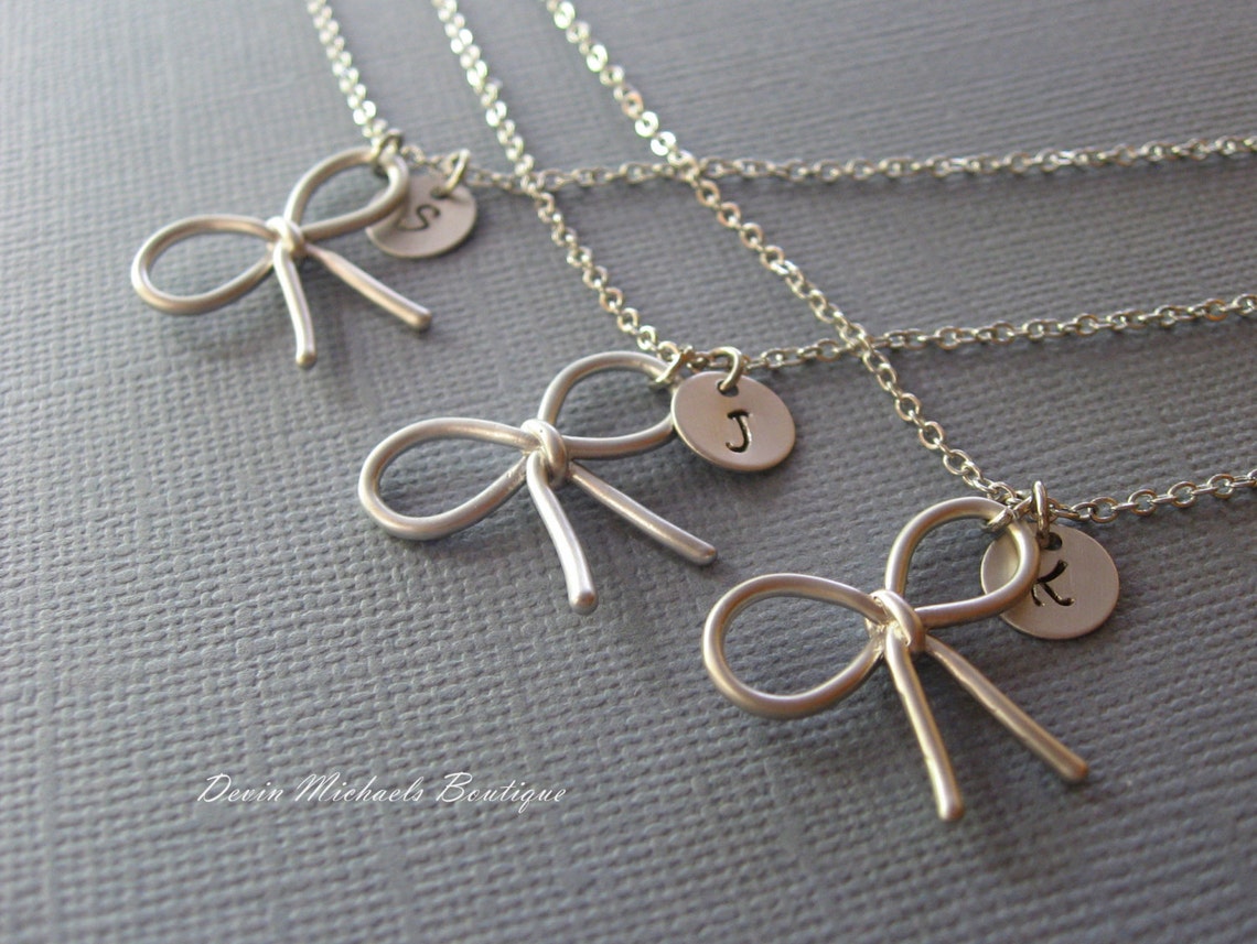 Personalized Bow Necklace Tie the Knot Necklace Bridesmaid Etsy