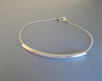 Wear with Anything Silver Bar Bracelet, Curved Tube Bracelet