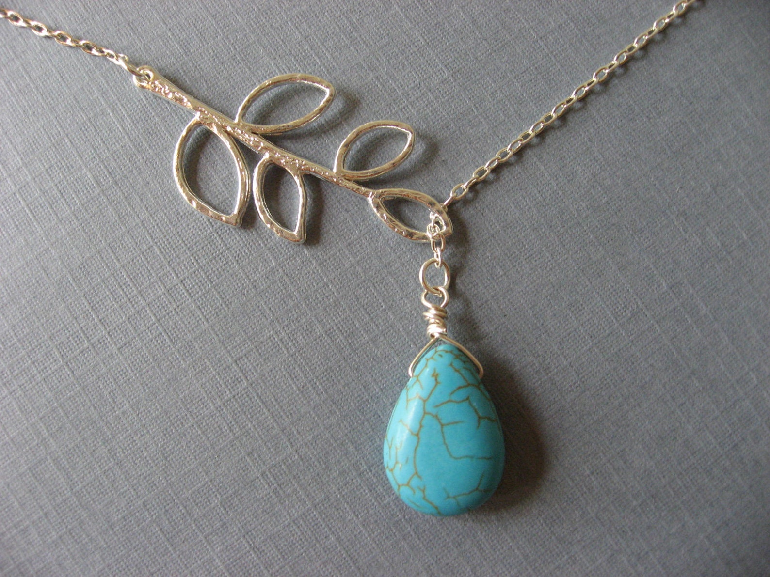 Turquoise Lariat Necklace, Turquoise Leaf Necklace, Turquoise Jewelry ...
