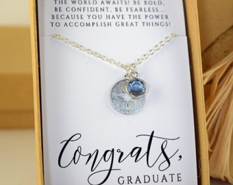 Graduation Gift, Compass Necklace, Choose your Birthstone Necklace, High School Graduation, College Graduation Necklace, Class of 2020