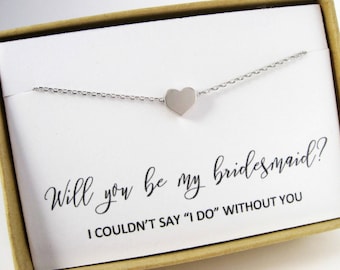 Will you be my Bridesmaid Necklace, Tiny Heart Necklace, I could not say I do, Bridesmaid Proposal, Maid of Honor Necklace