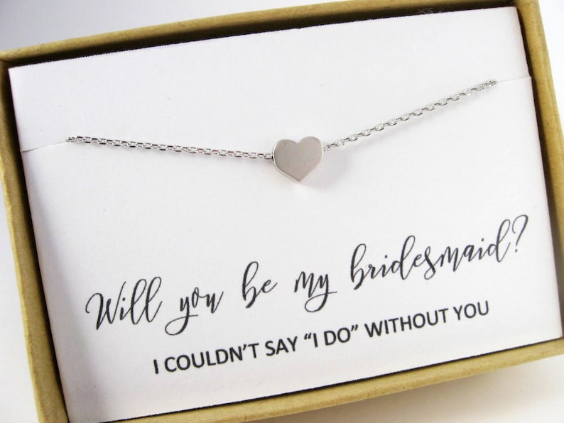 Will you be my Bridesmaid Necklace, Tiny Heart Necklace, I could not say I do, Bridesmaid Proposal, Maid of Honor Necklace image 1