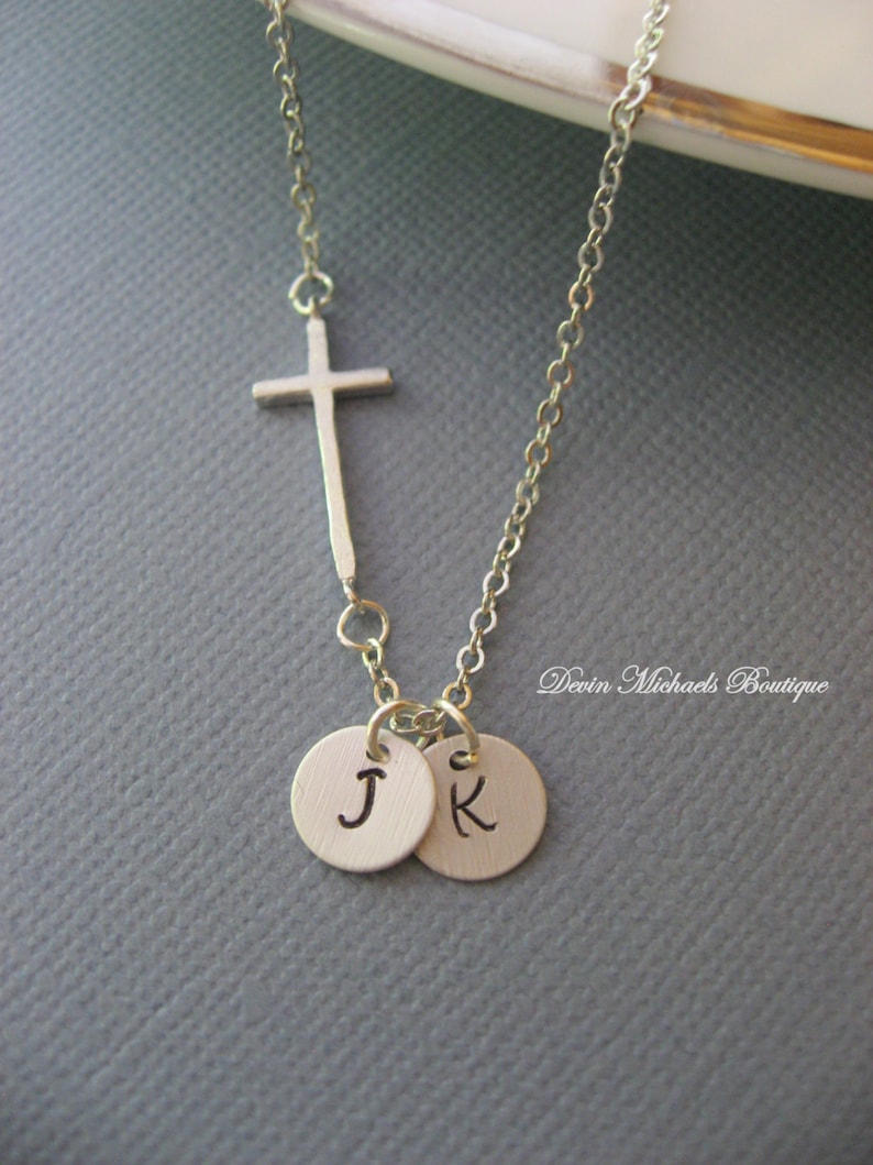 Personalized Cross Necklace Sideways Cross Necklace Silver Etsy