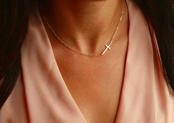 Sideways Cross Necklace Gold Cross 