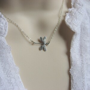 Silver Dragonfly Necklace, Layering Necklace, Minimalist Necklace image 3