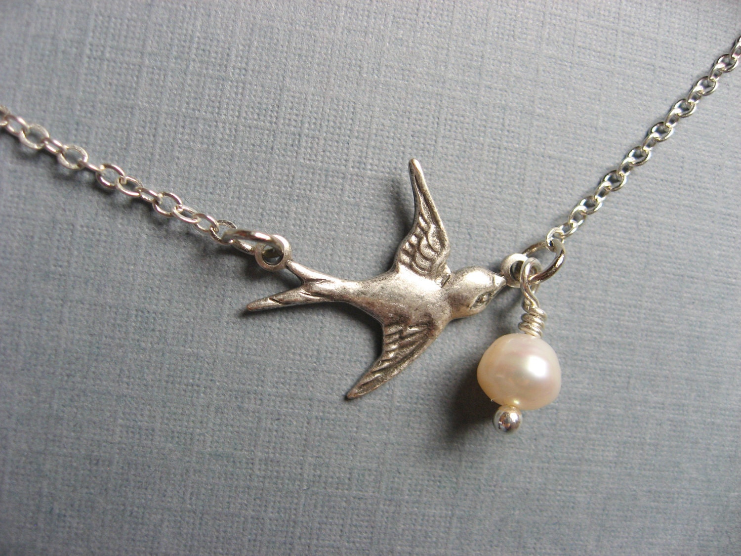 Silver Bird Necklace, Momma Bird Necklace, Silver Bird Choker for Nature Lovers