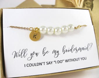 Personalized Pearl bracelet, Monogram bridesmaid bracelet, Bridesmaid Proposal, Bridesmaid Gifts, Will you be my Bridesmaid Bridesmaid gift