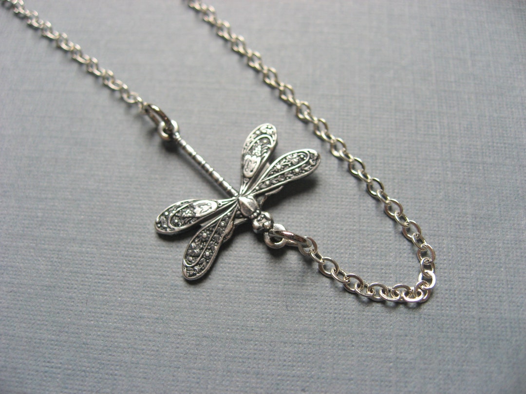 Silver Dragonfly Necklace, Layering Necklace, Minimalist Necklace - Etsy