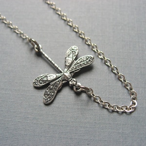 Silver Dragonfly Necklace, Layering Necklace, Minimalist Necklace image 1