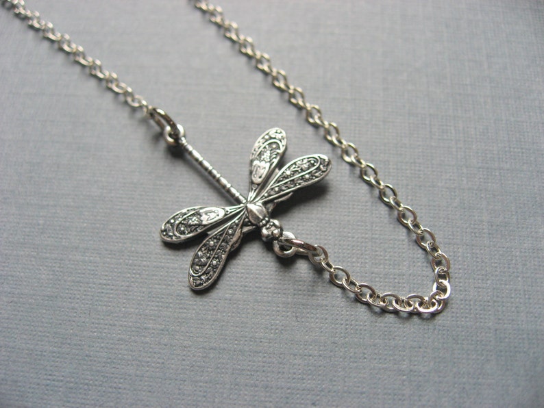 Silver Dragonfly Necklace, Layering Necklace, Minimalist Necklace image 1