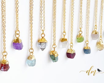 Raw Gemstone Necklace, Birthstone Necklace for Mom, Birthday Gifts for Her, Dainty Gemstone Necklace, Birthstone Minimalist Necklace