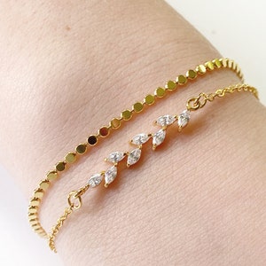 Dainty CZ Diamond Bracelet Set, Minimalist Dot Bracelet Set, Gold Wedding Bracelet, Bridal Jewelry, Stacking Bracelet for Her