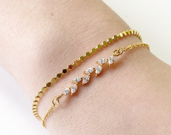 Dainty CZ Diamond Bracelet Set, Minimalist Dot Bracelet Set, Gold Wedding Bracelet, Bridal Jewelry, Stacking Bracelet for Her