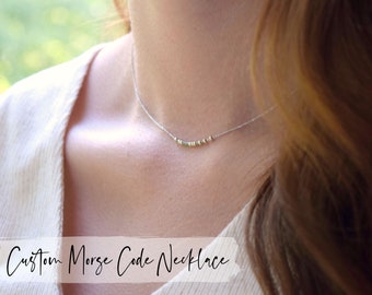 Dainty Morse Code Necklace, Personalized Name Jewelry, Dainty Choker with Tiny Beads, Morse Code Jewelry for Her