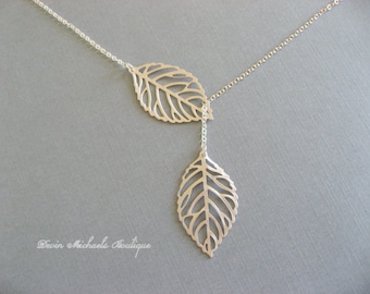 Silver Leaf Necklace, Lariat Necklace, Leaf Pendant, Christmas Gifts