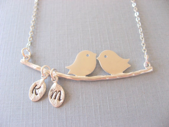 Branch Necklace Silver Love Bird 