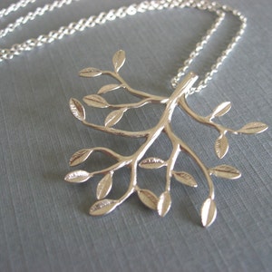 Tree Pendant, Silver Tree Necklace, Leafy Branch Necklace in Silver image 1