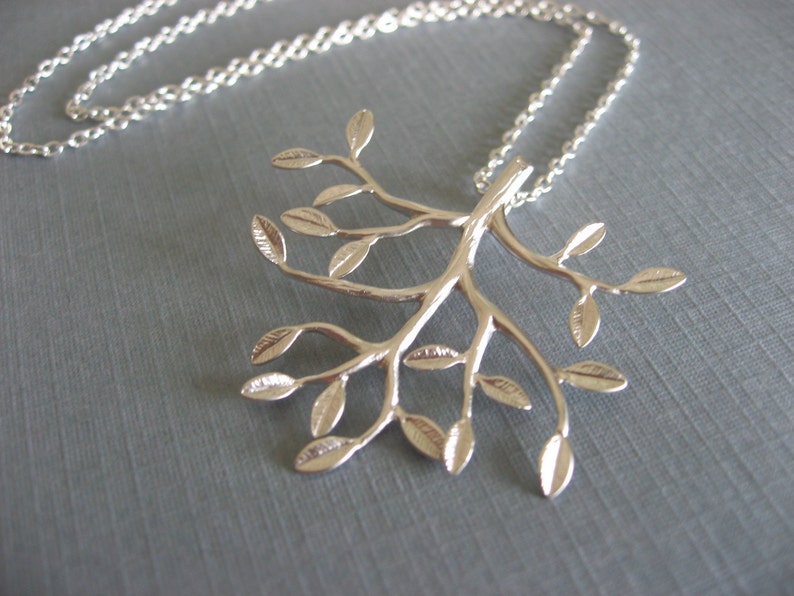 Tree Pendant, Silver Tree Necklace, Leafy Branch Necklace in Silver image 1